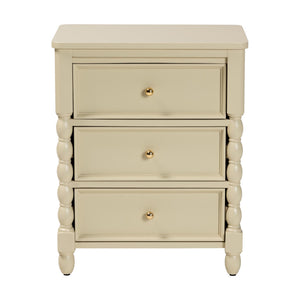 Baxton Studio Bali Kyla Nightstand With 3 Drawers, Spindle Legs & Inset Paneling—Java Hardwood, Ready-To-Use Kyla-Beige-Wooden-NS