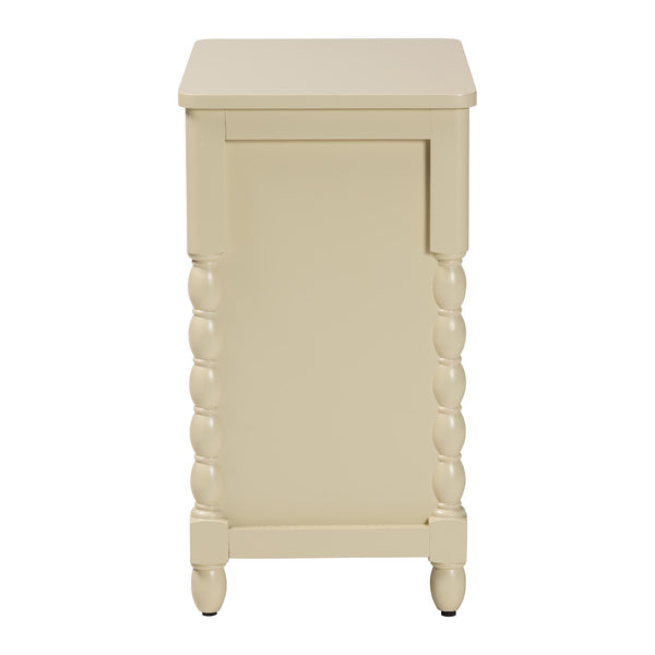 Baxton Studio Bali Kyla Nightstand With 3 Drawers, Spindle Legs & Inset Paneling—Java Hardwood, Ready-To-Use Kyla-Beige-Wooden-NS