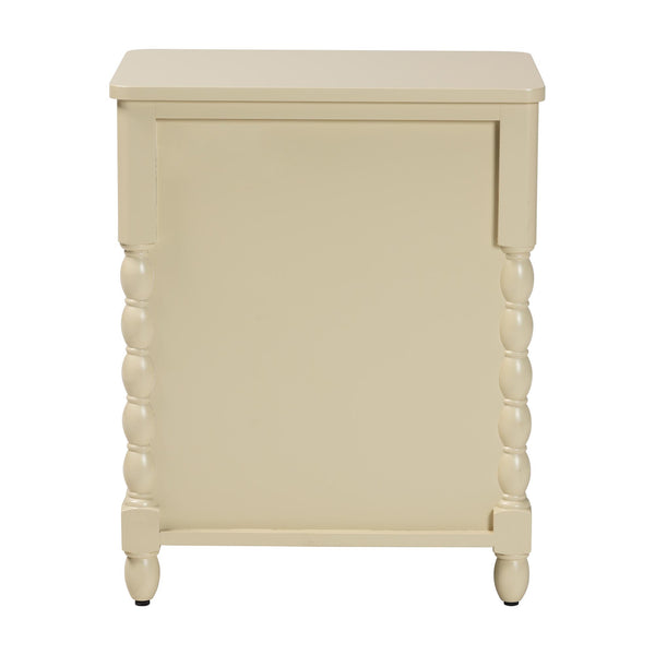 Baxton Studio Bali Kyla Nightstand With 3 Drawers, Spindle Legs & Inset Paneling—Java Hardwood, Ready-To-Use Kyla-Beige-Wooden-NS