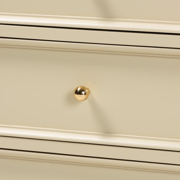 Baxton Studio Bali Kyla Nightstand With 3 Drawers, Spindle Legs & Inset Paneling—Java Hardwood, Ready-To-Use Kyla-Beige-Wooden-NS