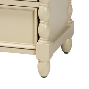 Baxton Studio Bali Kyla Nightstand With 3 Drawers, Spindle Legs & Inset Paneling—Java Hardwood, Ready-To-Use Kyla-Beige-Wooden-NS