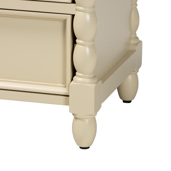Baxton Studio Bali Kyla Nightstand With 3 Drawers, Spindle Legs & Inset Paneling—Java Hardwood, Ready-To-Use Kyla-Beige-Wooden-NS