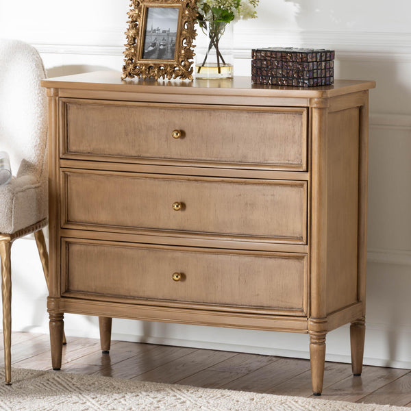 Baxton Studio Bali & Pari Karmel Solid Java Hardwood 3-drawer Chest with Tapered Legs for Bedroom Karmel-Antq Beige-Wooden-3DRW-Chest