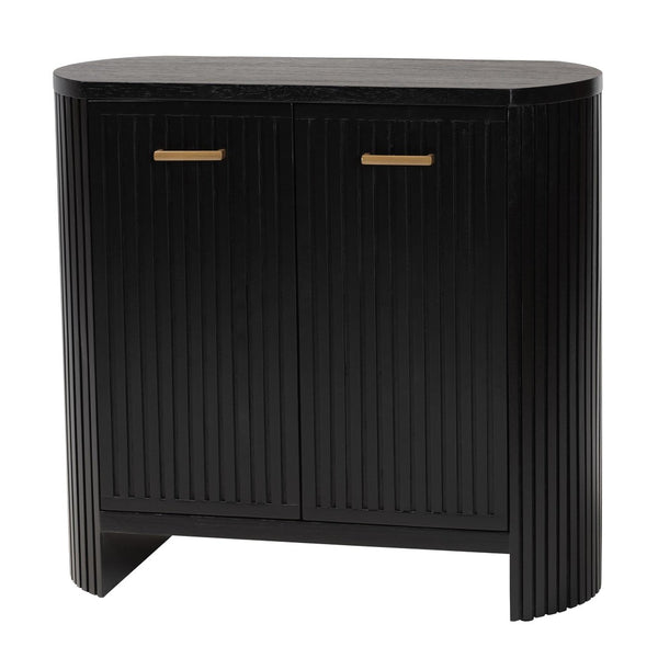 Baxton Studio Bali & Pari Keshet Solid Wood Fluted Cabinet Fully Assembled Accent for Entryway Keshet-Black-Wooden-2DR-Cabinet