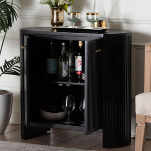 Baxton Studio Bali & Pari Keshet Solid Wood Fluted Cabinet Fully Assembled Accent for Entryway Keshet-Black-Wooden-2DR-Cabinet