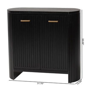 Baxton Studio Bali & Pari Keshet Solid Wood Fluted Cabinet Fully Assembled Accent for Entryway Keshet-Black-Wooden-2DR-Cabinet