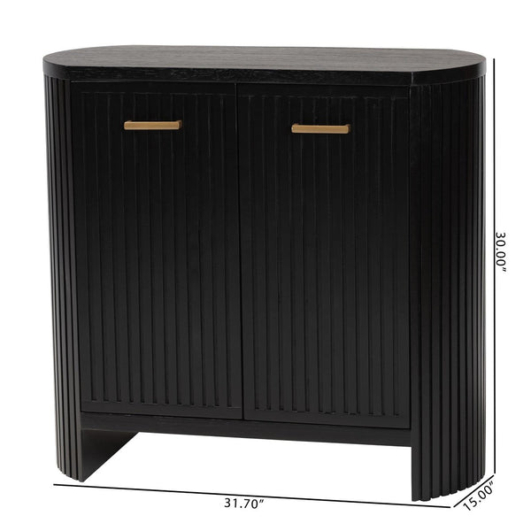 Baxton Studio Bali & Pari Keshet Solid Wood Fluted Cabinet Fully Assembled Accent for Entryway Keshet-Black-Wooden-2DR-Cabinet