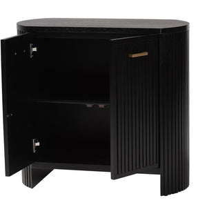 Baxton Studio Bali & Pari Keshet Solid Wood Fluted Cabinet Fully Assembled Accent for Entryway Keshet-Black-Wooden-2DR-Cabinet