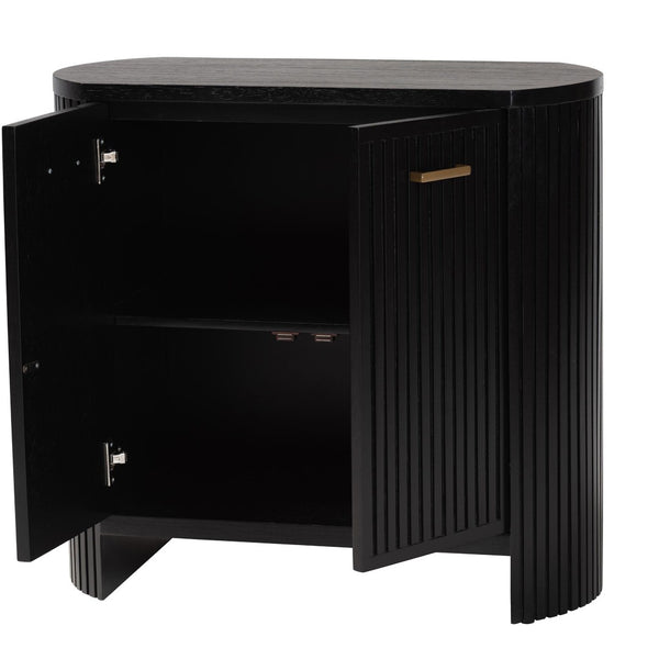 Baxton Studio Bali & Pari Keshet Solid Wood Fluted Cabinet Fully Assembled Accent for Entryway Keshet-Black-Wooden-2DR-Cabinet