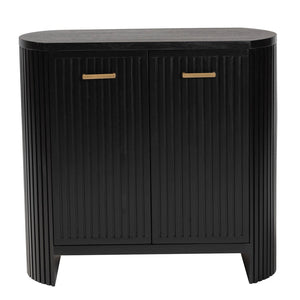 Baxton Studio Bali & Pari Keshet Solid Wood Fluted Cabinet Fully Assembled Accent for Entryway Keshet-Black-Wooden-2DR-Cabinet