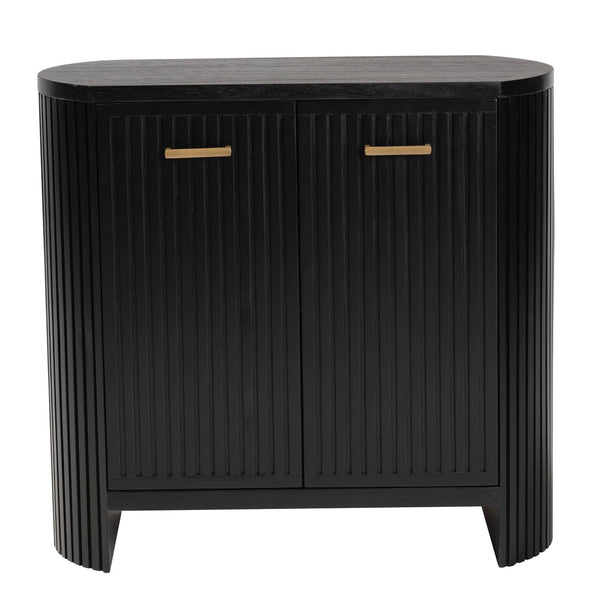Baxton Studio Bali & Pari Keshet Solid Wood Fluted Cabinet Fully Assembled Accent for Entryway Keshet-Black-Wooden-2DR-Cabinet