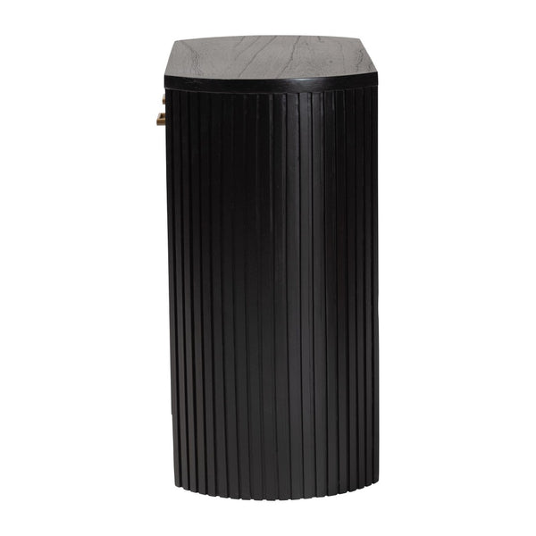 Baxton Studio Bali & Pari Keshet Solid Wood Fluted Cabinet Fully Assembled Accent for Entryway Keshet-Black-Wooden-2DR-Cabinet