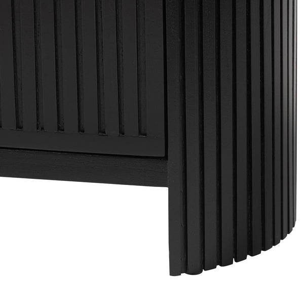 Baxton Studio Bali & Pari Keshet Solid Wood Fluted Cabinet Fully Assembled Accent for Entryway Keshet-Black-Wooden-2DR-Cabinet