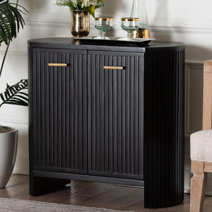 Baxton Studio Bali & Pari Keshet Solid Wood Fluted Cabinet Fully Assembled Accent for Entryway Keshet-Black-Wooden-2DR-Cabinet