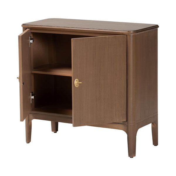 Baxton Studio Bali & Pari Latifa Solid Wood Accent Cabinet Handcrafted Mid-century Storage for Entryway Latifa-Antq Brown-Wooden-2DR-Cabinet