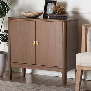 Baxton Studio Bali & Pari Latifa Solid Wood Accent Cabinet Handcrafted Mid-century Storage for Entryway Latifa-Antq Brown-Wooden-2DR-Cabinet