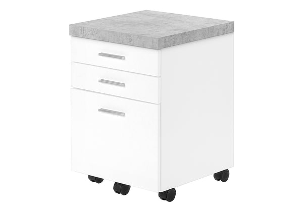 English Elm File Cabinet Rolling Mobile 3-Drawer with Cement-Top Printer Stand, White Finish, Locking Wheels B2710P219597