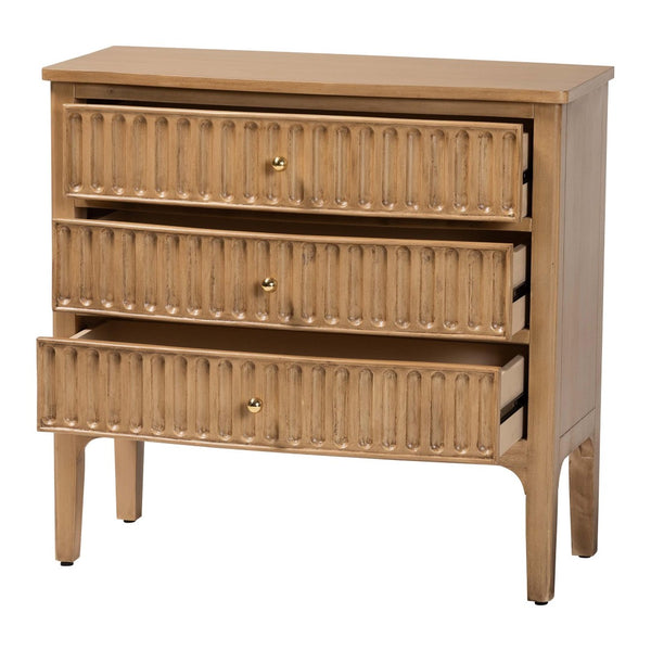 Baxton Studio Bali & Pari Lavi Solid Wood 3-drawer Chest with Fluted Fronts for Bedroom Storage Lavi-Antq Beige-Wooden-3DRW-Chest