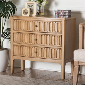 Baxton Studio Bali & Pari Lavi Solid Wood 3-drawer Chest with Fluted Fronts for Bedroom Storage Lavi-Antq Beige-Wooden-3DRW-Chest