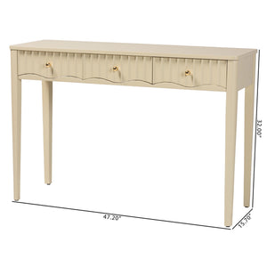 Baxton Studio Bali Leeba Console Table — 3-Drawer Fluted Wood Console With Scalloped Frame, Java Hardwood Craftsmanship Leeba-Beige-Wooden-3DRW-Console Table