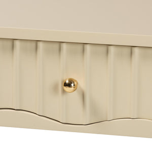 Baxton Studio Bali Leeba Console Table — 3-Drawer Fluted Wood Console With Scalloped Frame, Java Hardwood Craftsmanship Leeba-Beige-Wooden-3DRW-Console Table