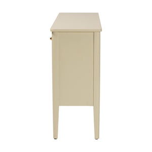 Baxton Studio Bali Leeba Sideboard — Fluted & Scalloped Buffet With 3 Drawers, 4 Shelves, Solid Java Hardwood Leeba-Beige-Wooden-3DR-Sideboard