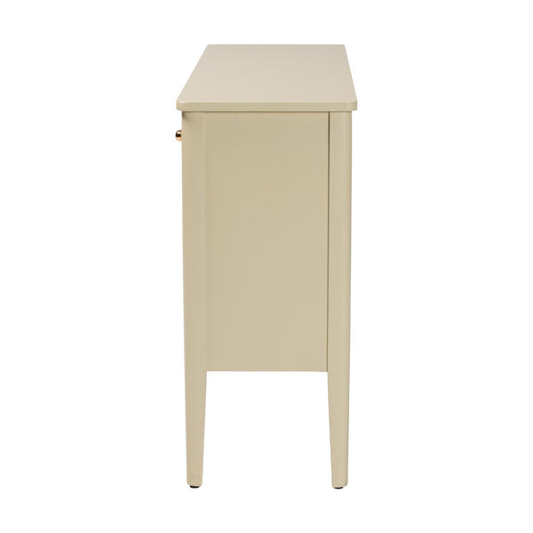 Baxton Studio Bali Leeba Sideboard — Fluted & Scalloped Buffet With 3 Drawers, 4 Shelves, Solid Java Hardwood Leeba-Beige-Wooden-3DR-Sideboard