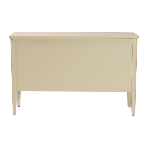 Baxton Studio Bali Leeba Sideboard — Fluted & Scalloped Buffet With 3 Drawers, 4 Shelves, Solid Java Hardwood Leeba-Beige-Wooden-3DR-Sideboard