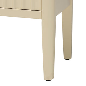 Baxton Studio Bali Leeba Sideboard — Fluted & Scalloped Buffet With 3 Drawers, 4 Shelves, Solid Java Hardwood Leeba-Beige-Wooden-3DR-Sideboard