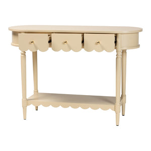 Baxton Studio Bali & Pari Liba Solid Wood Farmhouse Console with Three Drawers and Open Shelf Display Liba-Beige-Wooden-3DRW-Console Table
