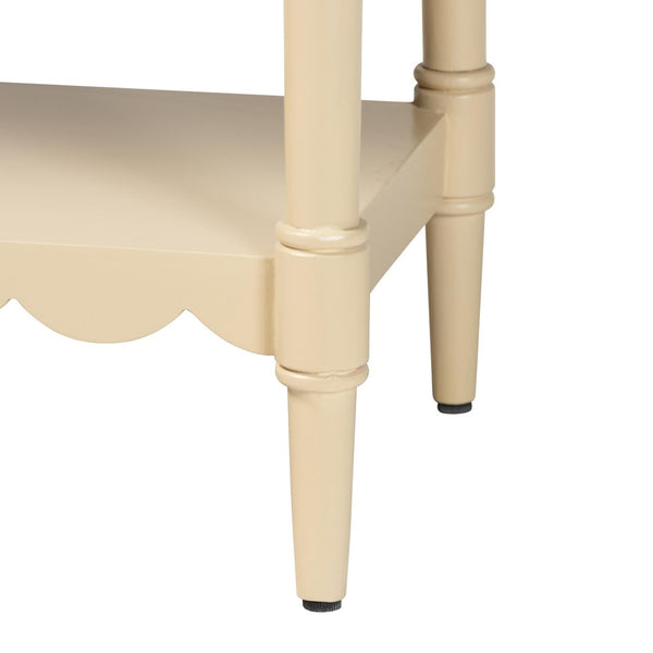 Baxton Studio Bali & Pari Liba Solid Wood Farmhouse Console with Three Drawers and Open Shelf Display Liba-Beige-Wooden-3DRW-Console Table