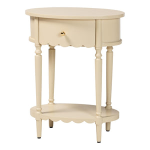 Baxton Studio Bali & Pari Liba Solid Wood Farmhouse End Table with Drawer and Open Shelf Storage Liba-Round-Beige-Wooden-1DRW-ET