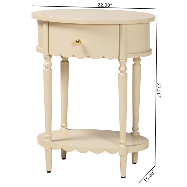 Baxton Studio Bali & Pari Liba Solid Wood Farmhouse End Table with Drawer and Open Shelf Storage Liba-Round-Beige-Wooden-1DRW-ET