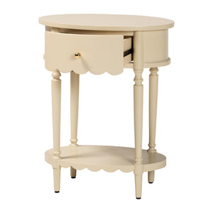 Baxton Studio Bali & Pari Liba Solid Wood Farmhouse End Table with Drawer and Open Shelf Storage Liba-Round-Beige-Wooden-1DRW-ET