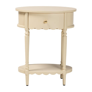 Baxton Studio Bali & Pari Liba Solid Wood Farmhouse End Table with Drawer and Open Shelf Storage Liba-Round-Beige-Wooden-1DRW-ET
