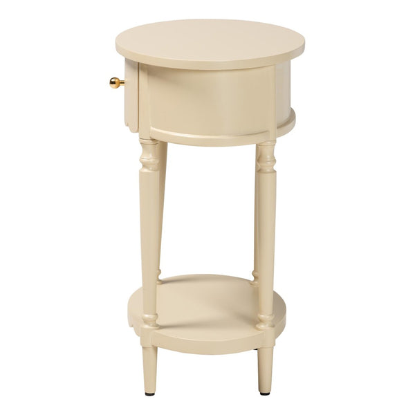 Baxton Studio Bali & Pari Liba Solid Wood Farmhouse End Table with Drawer and Open Shelf Storage Liba-Round-Beige-Wooden-1DRW-ET