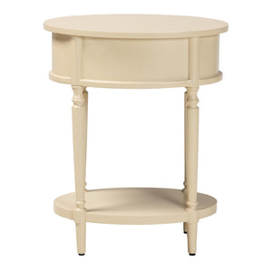 Baxton Studio Bali & Pari Liba Solid Wood Farmhouse End Table with Drawer and Open Shelf Storage Liba-Round-Beige-Wooden-1DRW-ET