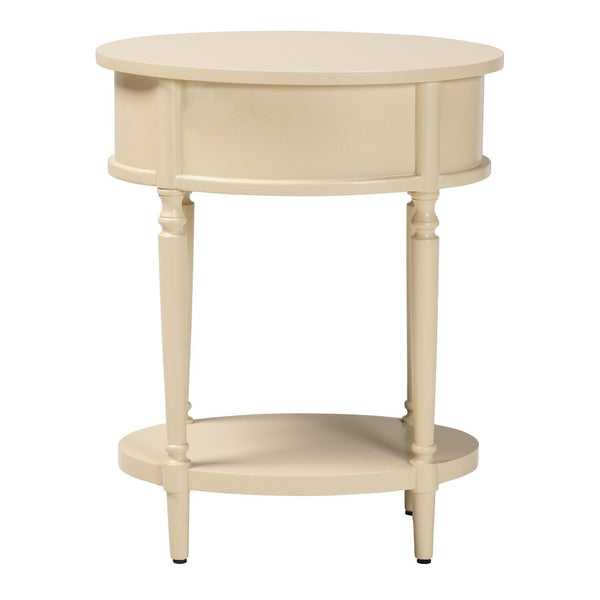 Baxton Studio Bali & Pari Liba Solid Wood Farmhouse End Table with Drawer and Open Shelf Storage Liba-Round-Beige-Wooden-1DRW-ET
