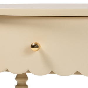 Baxton Studio Bali & Pari Liba Solid Wood Farmhouse End Table with Drawer and Open Shelf Storage Liba-Round-Beige-Wooden-1DRW-ET