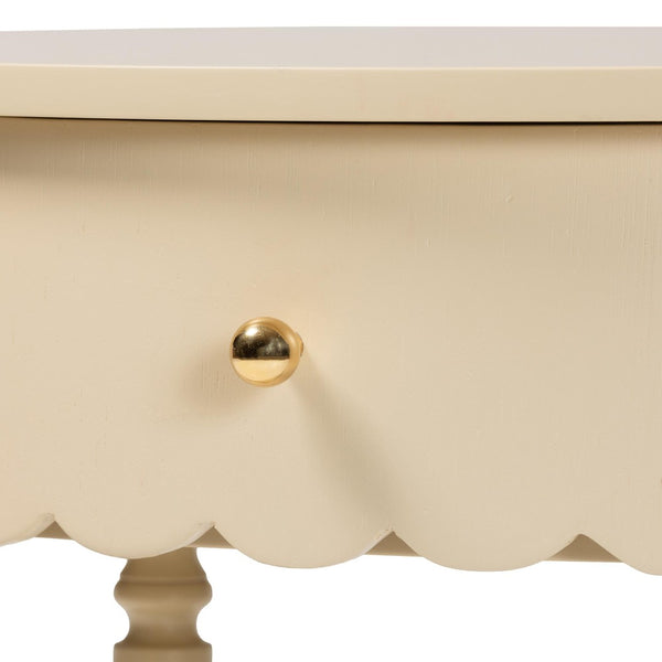 Baxton Studio Bali & Pari Liba Solid Wood Farmhouse End Table with Drawer and Open Shelf Storage Liba-Round-Beige-Wooden-1DRW-ET