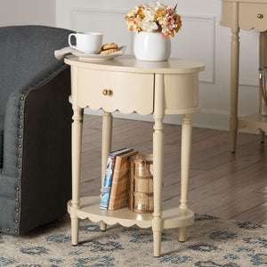 Baxton Studio Bali & Pari Liba Solid Wood Farmhouse End Table with Drawer and Open Shelf Storage Liba-Round-Beige-Wooden-1DRW-ET