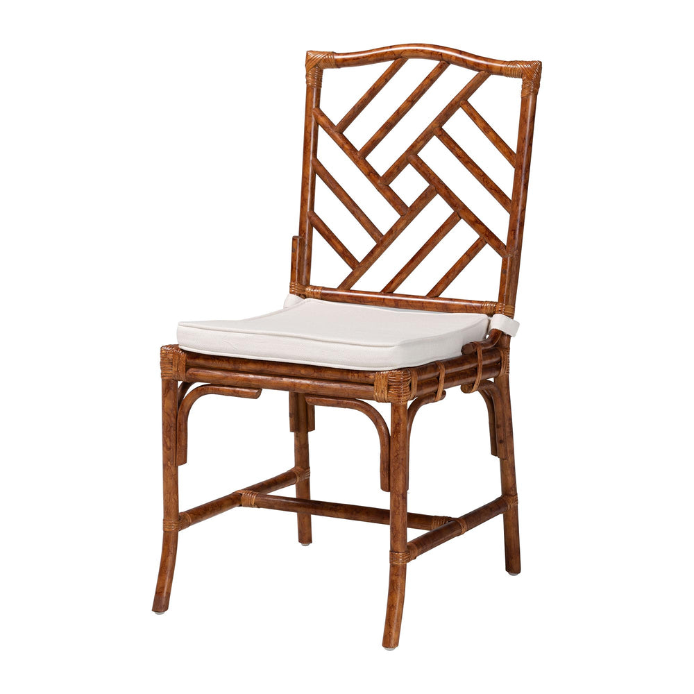 Baxton Studio Bali Rio Marbled Tortoise Rattan Dining Chair — Handwoven Indonesian Accent Seat With Removable Cushion, Fully Assembled Rio-Tortoise-Rattan-Cushion-DC