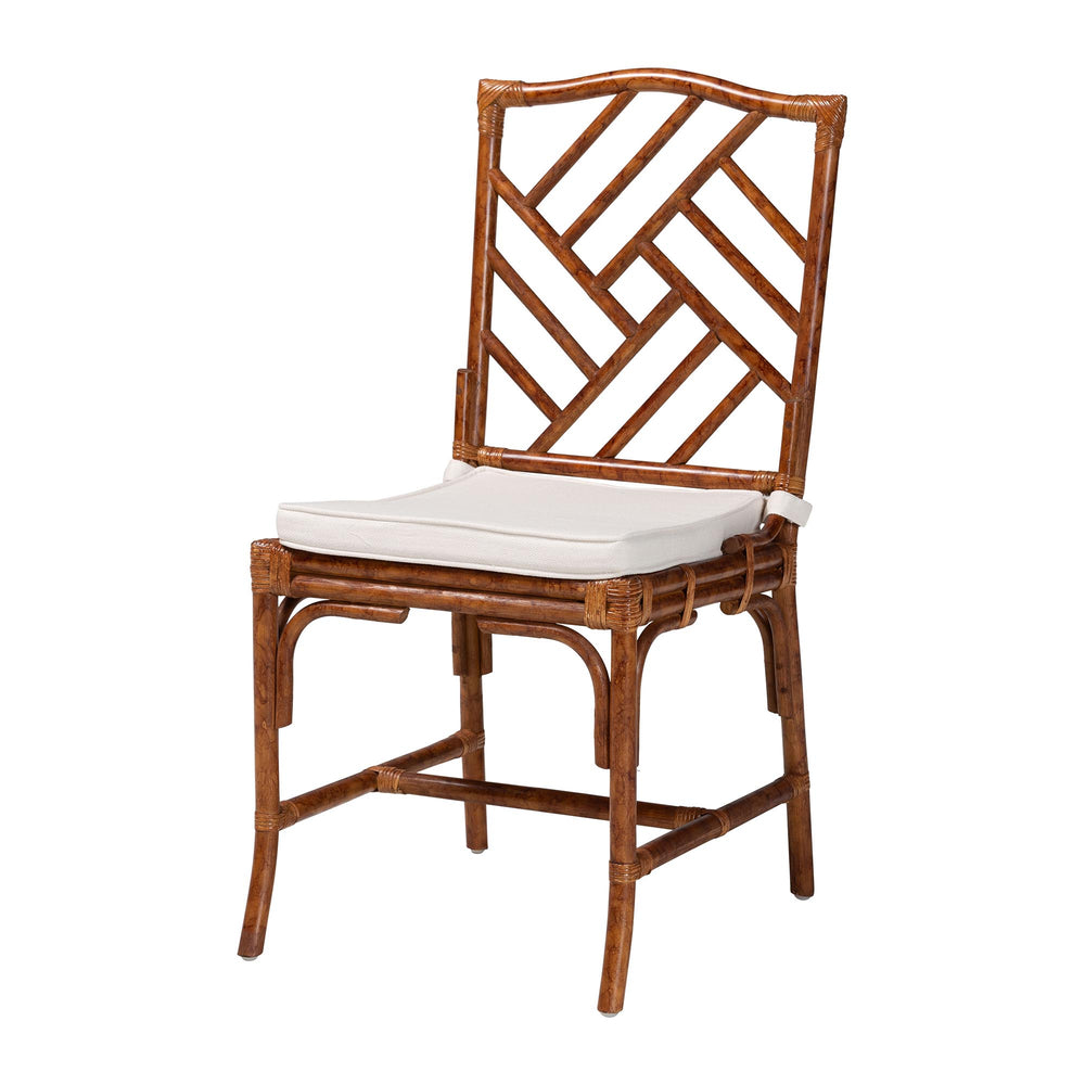 Baxton Studio Bali Handwoven Marbled Tortoise Rattan 5-Piece Dining Set With Octagonal Table, Cushioned Chairs Simon-Tortoise-Rattan-5PC Dining Set