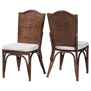 Baxton Studio Bali & Pari Mahdis Handcrafted Rattan Dining Chair Set of Two with Foam Cushions WS231-Coffee Bean/Rattan-Cushion-DC