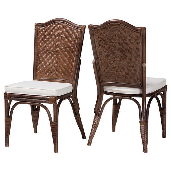 Baxton Studio Bali & Pari Mahdis Handcrafted Rattan Dining Chair Set of Two with Foam Cushions WS231-Coffee Bean/Rattan-Cushion-DC