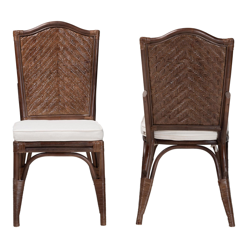 Baxton Studio Bali & Pari Mahdis Handcrafted Rattan Dining Chair Set of Two with Foam Cushions WS231-Coffee Bean/Rattan-Cushion-DC