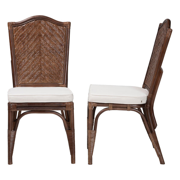 Baxton Studio Bali & Pari Mahdis Handcrafted Rattan Dining Chair Set of Two with Foam Cushions WS231-Coffee Bean/Rattan-Cushion-DC