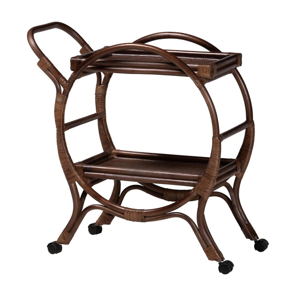 Baxton Studio Bali & Pari Selah Handwoven Rattan 2-tier Kitchen Serving Cart with Casters WS233-Coffee Bean/Rattan-Cart