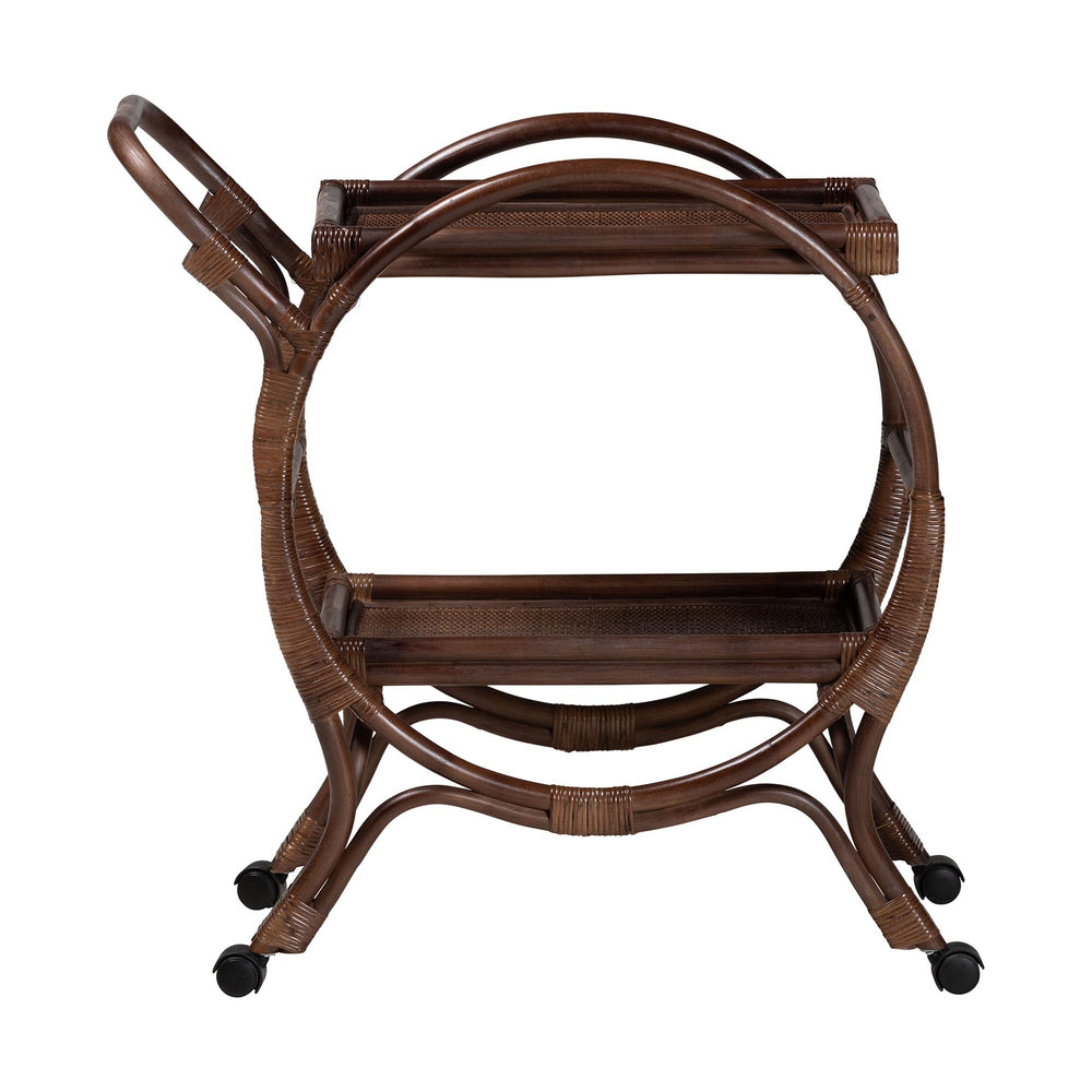Baxton Studio Bali & Pari Selah Handwoven Rattan 2-tier Kitchen Serving Cart with Casters WS233-Coffee Bean/Rattan-Cart