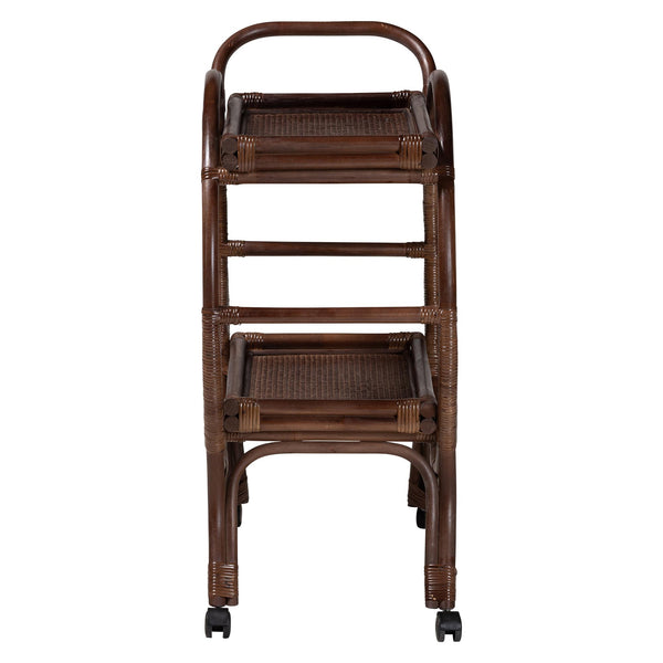 Baxton Studio Bali & Pari Selah Handwoven Rattan 2-tier Kitchen Serving Cart with Casters WS233-Coffee Bean/Rattan-Cart